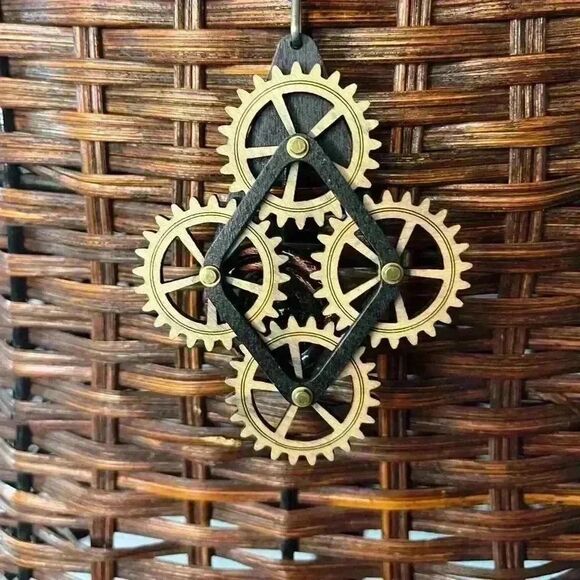 Steampunk Laser cut articulating diamond wood gear necklace - Picture 4 of 4